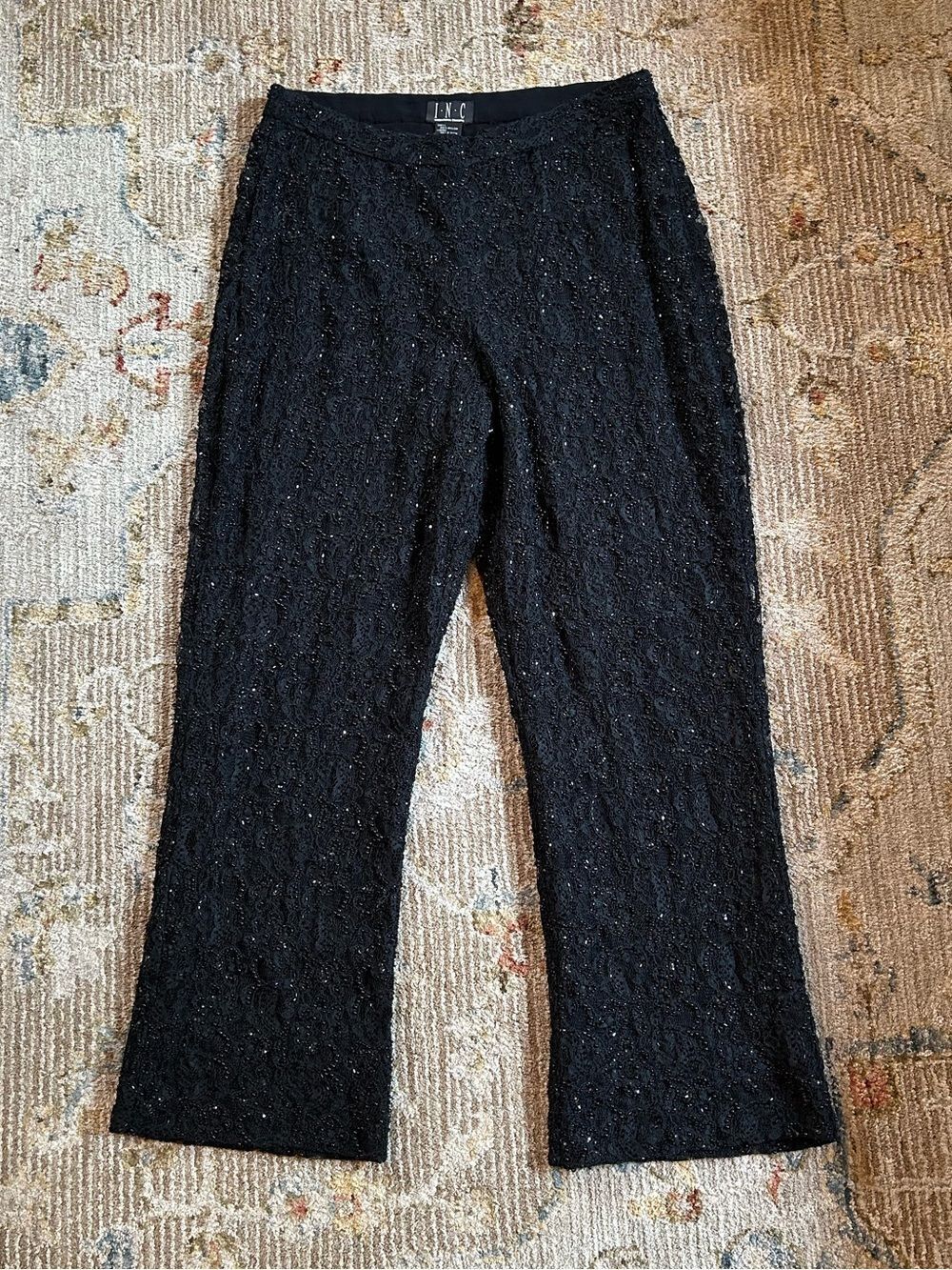 INC International Concepts Black Straight Leg Pants with beaded Sparkle